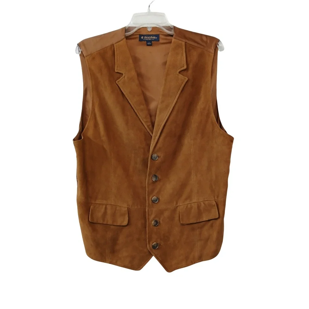 Brooks Brothers Mens VTG Brown Suede Leather Vest Notched Lapel Waistcoat Sz L